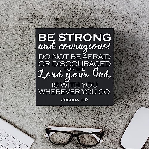 Woght Bible Verse Wooden Box Sign Plaque Be Strong and Courageous Do Not Be Afraid Wood Box Sign Rustic Art Home Office Shelf Desk Decor 5 x 5 x 1 Inches - Image 4