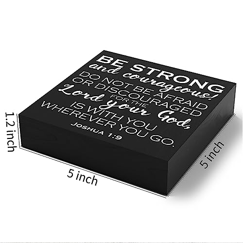 Woght Bible Verse Wooden Box Sign Plaque Be Strong and Courageous Do Not Be Afraid Wood Box Sign Rustic Art Home Office Shelf Desk Decor 5 x 5 x 1 Inches - Image 2