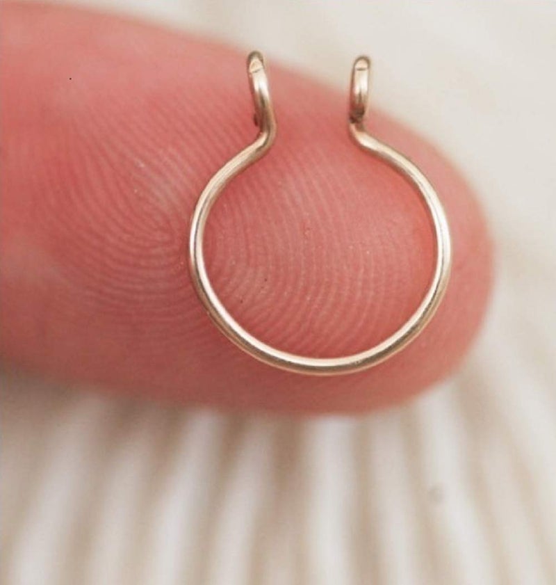 MAIHAO Non-Piercing Fake Faux Clip On Septum Nose Hoop Ring Body Jewelry Piercing Unisex C Shape Nose Ring Stud (Silver) - Image 1