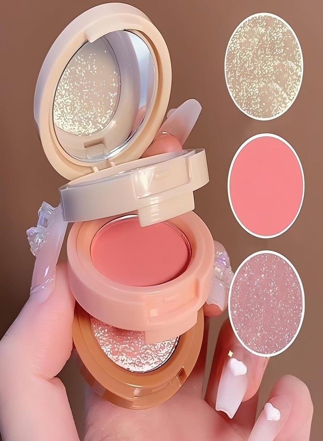 MagicHuda Magic Huda 3 in 1 face blusher + highlihger with mini compact palette | travel friendly mini face blush and highlihter palette (2) - Image 1