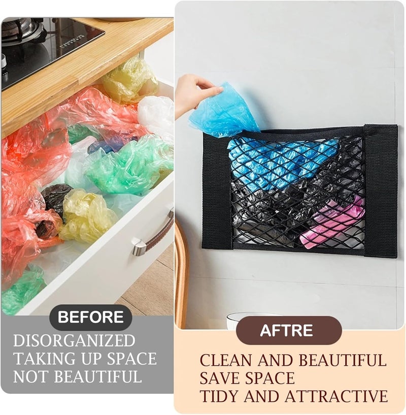 Bukela Mesh Plastic Bag Holder, Wall Mounted Storage Net Shopping Grocery Bag Holder Organizer Dispenser for Aluminum Foil, Trash, Garbage, Plastic Wrap, Under Sink Cargo Organizers - Image 3