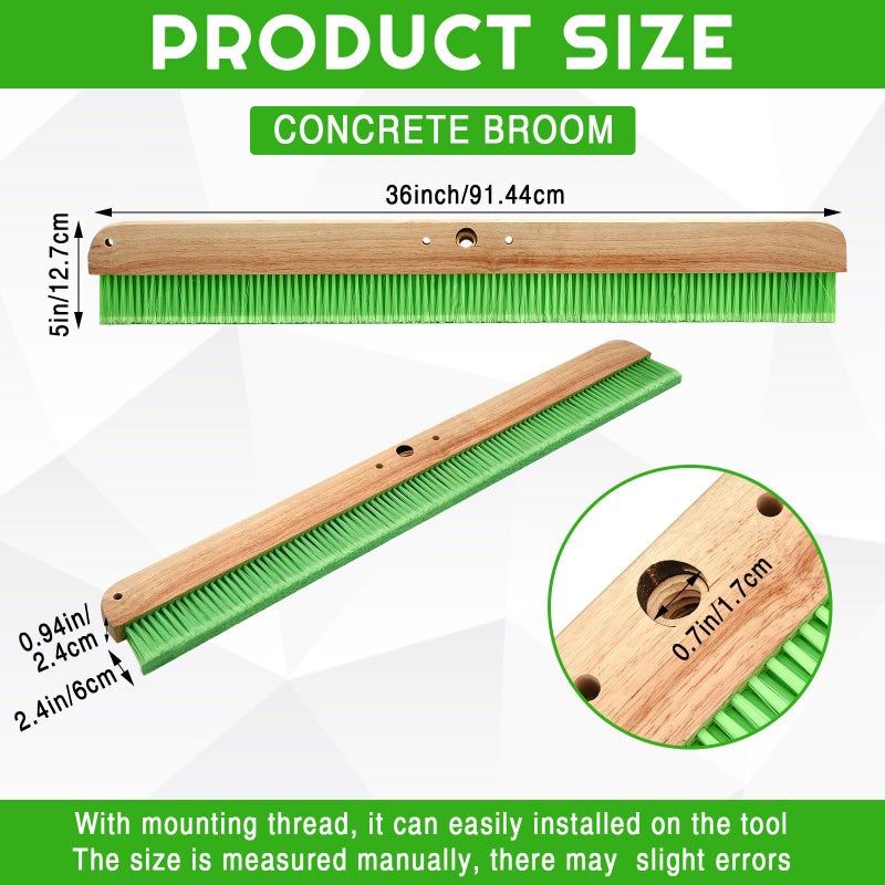Yiyiring 1 Pcs 36 Inches Green Concrete Broom Finishing Soft Without Handle Soft Flow Through Brush with Mounting Threads for Concrete Finishes, Hard Floors, Yards - Image 2