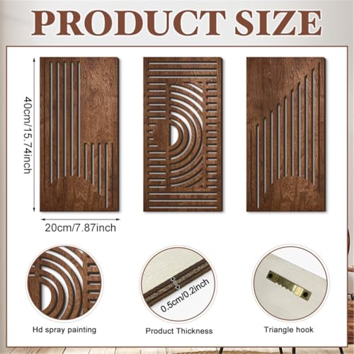 Jocaluyia 3 Pcs Geometric Wood Wall Art Decor Wooden Minimalist Wall Hanging Decor 3D Hollow Carved Craft Art Set Boho Abstract Wall Sculptures Panels Decoration for Home Living Room Bedroom Kitchen B - Image 3