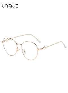 Unique Glasses - Blue Light Blocking Glasses - Large Frame Glasses - Pearl Temples - Non-Myopic Glasses - Women's Men's Computer Reading/Gaming/TV/Mobile Phone Glasses - Anti-Eye Fatigue (Golden)  - Image 1