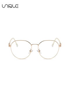 Unique Glasses - Blue Light Blocking Glasses - Large Frame Glasses - Pearl Temples - Non-Myopic Glasses - Women's Men's Computer Reading/Gaming/TV/Mobile Phone Glasses - Anti-Eye Fatigue (Golden)  - Image 3