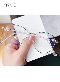 Unique Glasses - Blue Light Blocking Glasses - Large Frame Glasses - Pearl Temples - Non-Myopic Glasses - Women's Men's Computer Reading/Gaming/TV/Mobile Phone Glasses - Anti-Eye Fatigue (Golden)  - Image 5