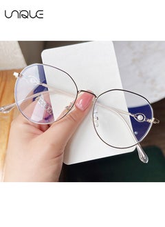 Unique Glasses - Blue Light Blocking Glasses - Large Frame Glasses - Pearl Temples - Non-Myopic Glasses - Women's Men's Computer Reading/Gaming/TV/Mobile Phone Glasses - Anti-Eye Fatigue (Golden)  - Image 4