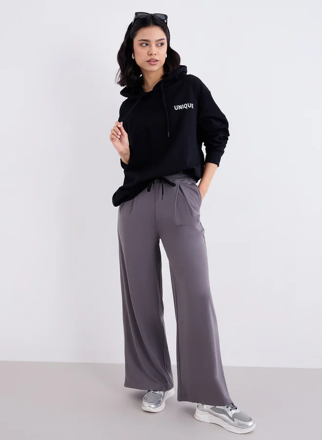 Styli Styli Black Embroidered Longline Hoodie