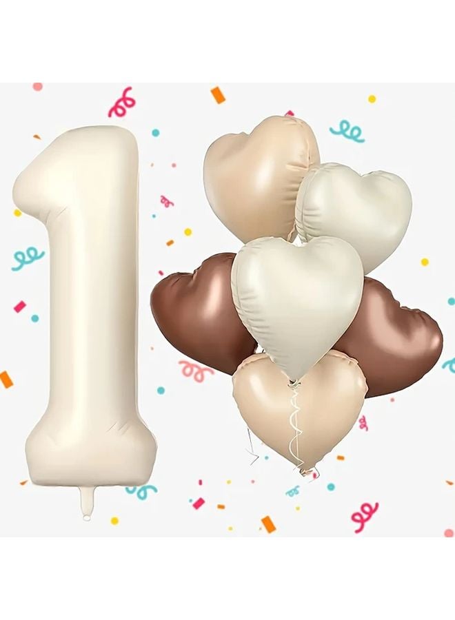 7 Piece Set Creamy White Heart Shaped Number Balloons For Wedding Engagement Romantic Decorations - Image 5