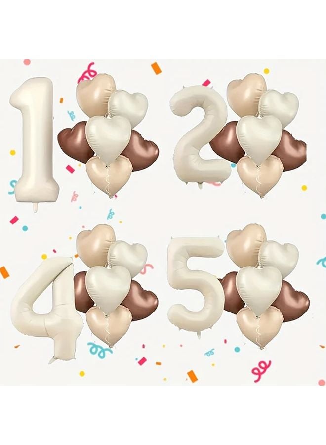 7 Piece Set Creamy White Heart Shaped Number Balloons For Wedding Engagement Romantic Decorations - Image 2