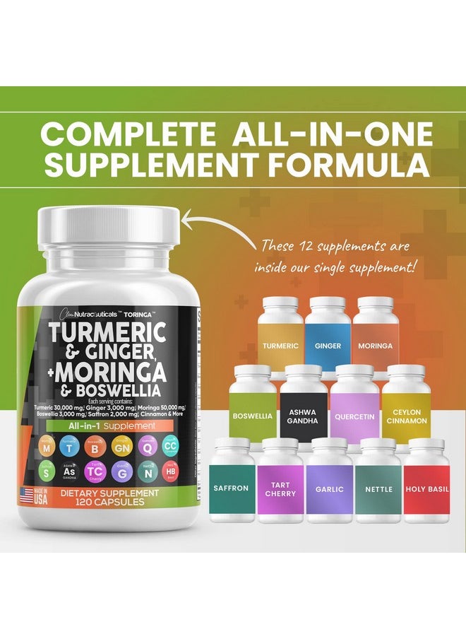 Clean Nutraceuticals - Turmeric Curcumin 30000Mg Ginger 3000Mg Moringa 50000Mg Boswellia 3000Mg Saffron 2000Mg Joint Support Supplement For Women And Men With Ceylon Cinnamon Quercetin Tart Cherry Made In Usa 120 Caps - Image 1