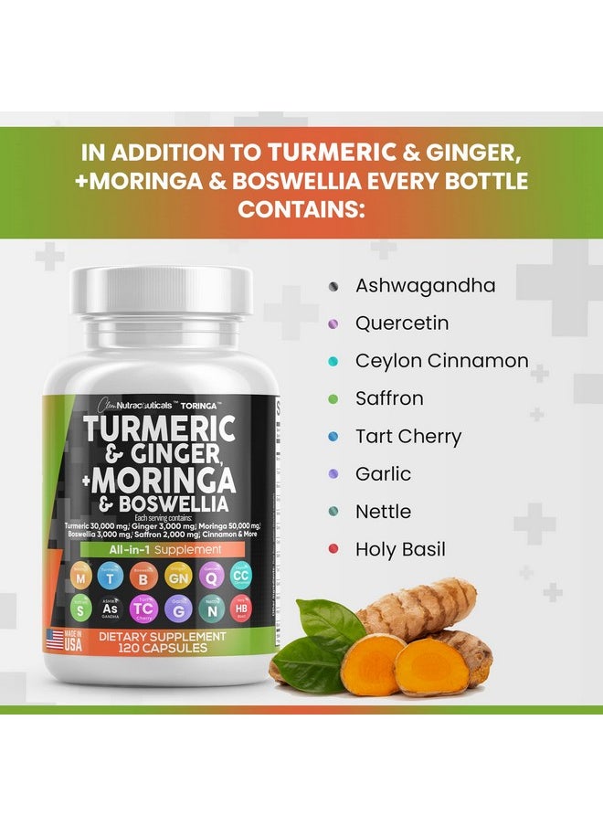 Clean Nutraceuticals - Turmeric Curcumin 30000Mg Ginger 3000Mg Moringa 50000Mg Boswellia 3000Mg Saffron 2000Mg Joint Support Supplement For Women And Men With Ceylon Cinnamon Quercetin Tart Cherry Made In Usa 120 Caps - Image 1