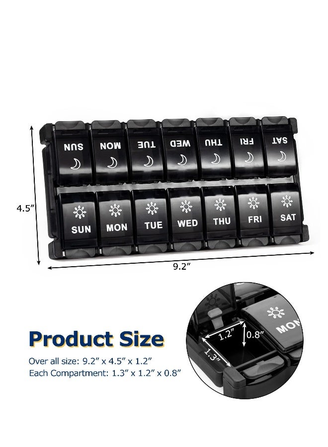 Large Pill Organizer, 2 Times a Day, Push Botton 7 Day Pill Box, Weekly Day Night Vitamin Organizer, Am Pm Medicine Organizer, Big Pill Container, Pill Case for Vitamin, Fish Oils, Supplement - Image 2