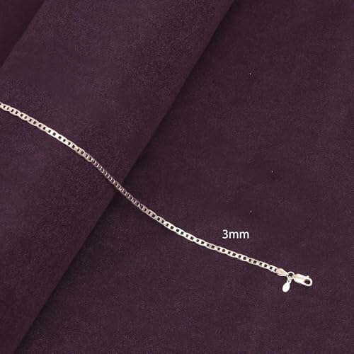 LeCalla 925 Sterling Silver BIS Hallmarked Italian 3 MM Diamond-Cut Solid Flat Mariner Link Chain Necklace for Women 18 Inches Mothers Day Gift for Mom - Image 3