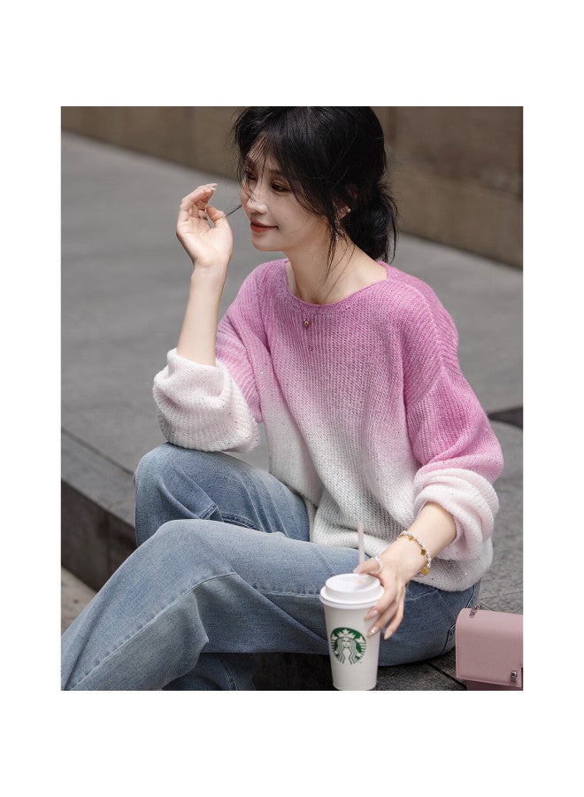 dme Demana (dingdai'er Styling) Spring And Autumn Artistic Gradient Wool-blend Sweater, Lazy-fit Knit Top For Women  - Image 1