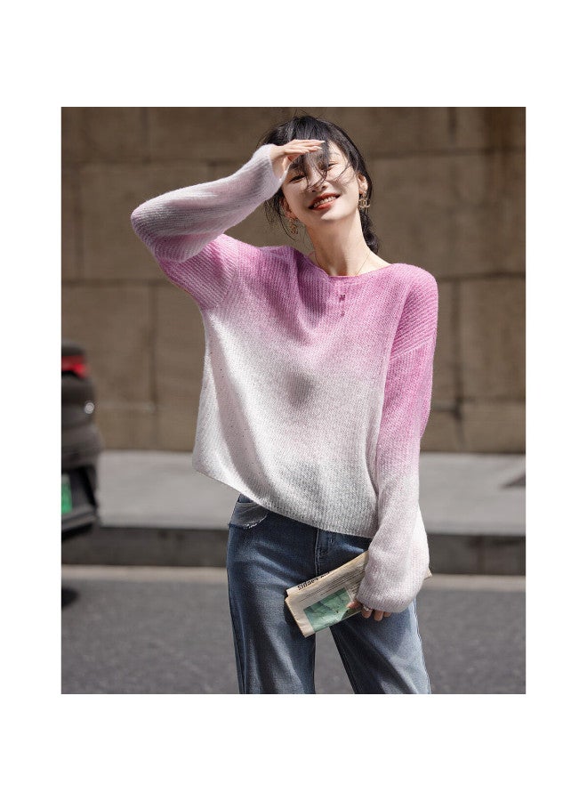 dme Demana (dingdai'er Styling) Spring And Autumn Artistic Gradient Wool-blend Sweater, Lazy-fit Knit Top For Women  - Image 3