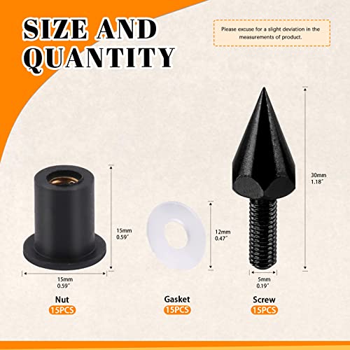 Rustark 15Pcs Aluminum Spike Motorcycle Windscreen Bolts Windshield Screws Replacement (Black) - Image 2