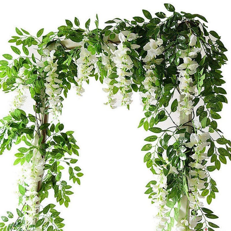 يوشوب 2x7 قدم زهور الوستارية الاصطناعية وزينة النباتات للزفاف والاحتفالات باللون الأبيض