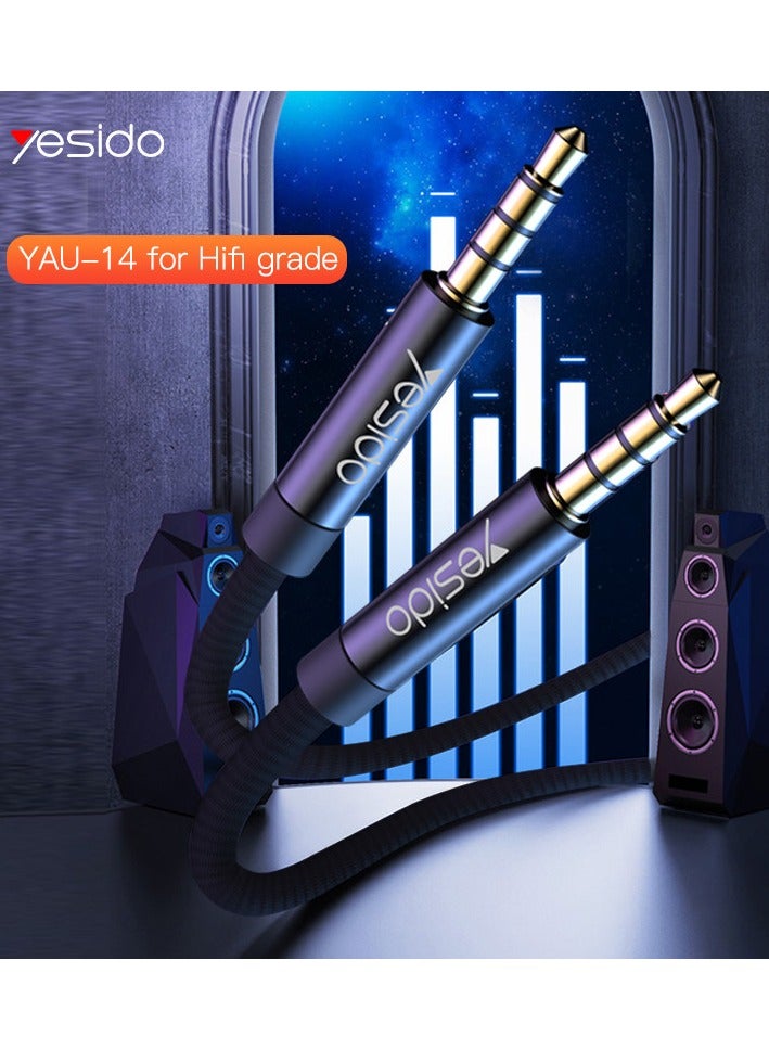 يسيدو Yesido YAU14 1 متر نايلون مضفر 3.5 مللي متر إلى 3.5 مللي متر جاك التوصيل مكبرات الصوت اتصال الموسيقى Aux كابل الصوت المساعد أسود - Image 3