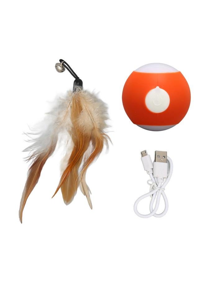 NIBEMINENT - Interactive Cat Toys Ball Relieve Boredom Bite Resistant Electric Automatic Moving Bouncing Rolling with Feather Orange - Image 1
