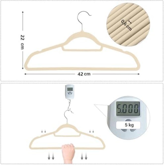 ريد دوت جيفت Red Dot Gift® مجموعة 10 قطع من الشماعات المخملية البيج غير القابلة للانزلاق بطول 42 سم مع خطاف دوار 360 درجة - متينة ونحيفة - غير قابلة للانزلاق للمعاطف - شماعات سراويل… - Image 4