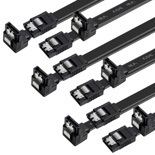 BENFEI SATA Cable III, 6 Pack SATA Cable III 6Gbps 90 Degree Right Angle with Locking Latch 18 Inch for SATA HDD, SSD, CD Driver, CD Writer - Blue - Image 1
