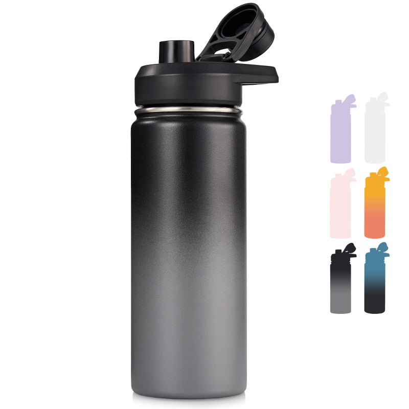 Fijinhom 18 oz Insulated Water Bottle with Handle, 304 Stainless Steel Water Bottles with Wide Mouth, Double Wall Vacuum Sports Water Bottle, BPA Free, Keep Cold and Hot, Black/Gray - Image 1
