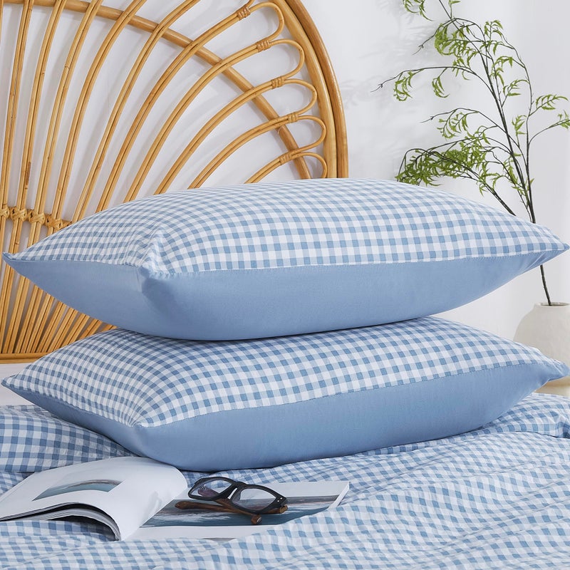 Oli Anderson Comforter Set, 3 PCS Bedding Comforter, Reversible Lightweight Fluffy Checkered Bedding Set with 2 Pillowcases for All Seasons (Blue Gingham, King) - Image 3