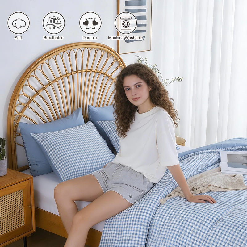 Oli Anderson Comforter Set, 3 PCS Bedding Comforter, Reversible Lightweight Fluffy Checkered Bedding Set with 2 Pillowcases for All Seasons (Blue Gingham, King) - Image 4