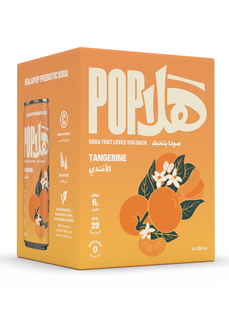 HalaPop Prebiotic Soda Tangerine, 6g Plant-Based Fiber, High in Vitamin C, No Added Sugar Sparkling Drink (4 x 250ml) - Image 1
