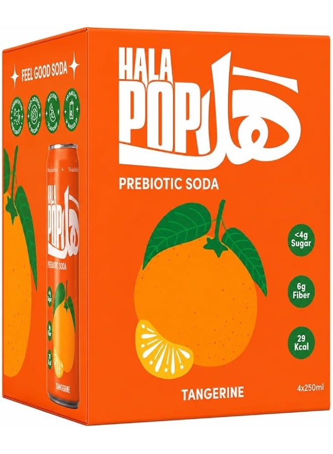 HalaPop Prebiotic Soda, Tangerine - An All Natural, Sparkling Prebiotic Beverage With Plant Based Fiber To Support Gut Health And Digestive Wellness |No Added Sugar - 4 Pack (250 ml each) - Image 1