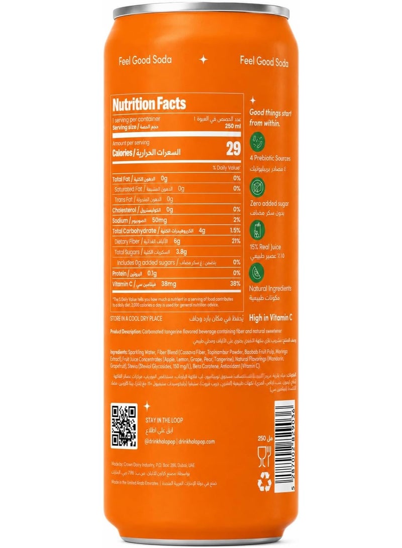 HalaPop Prebiotic Soda, Tangerine - An All Natural, Sparkling Prebiotic Beverage With Plant Based Fiber To Support Gut Health And Digestive Wellness |No Added Sugar - 4 Pack (250 ml each) - Image 3