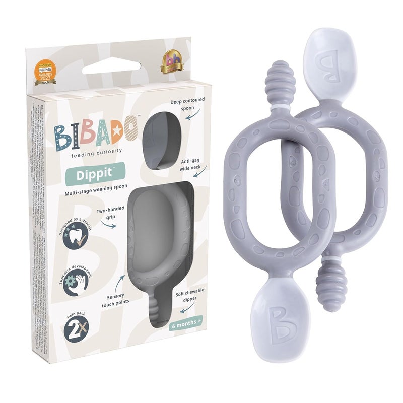 bibado 2 in 1 Easy Grip Spoon and Dipper for Self Feeding- Infants- Blue (Pack of 2) - Image 1