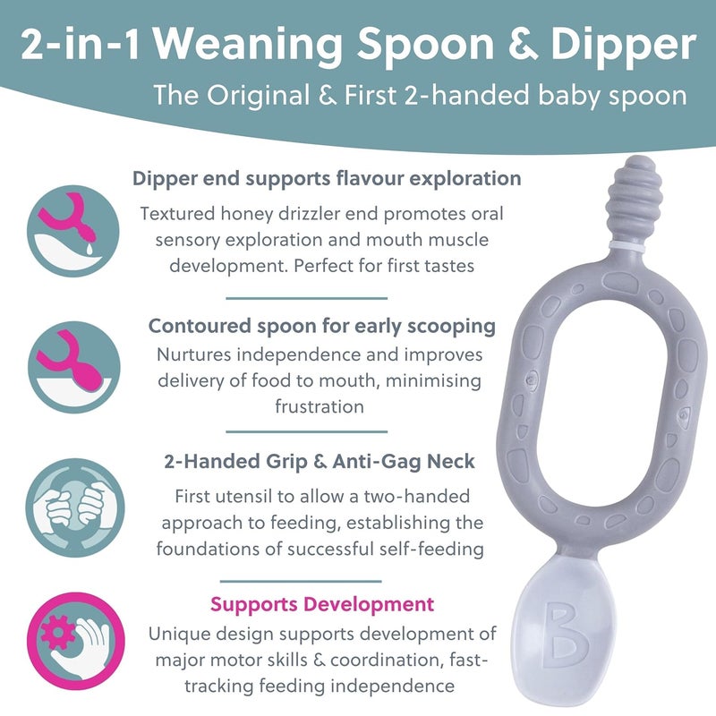 bibado 2 in 1 Easy Grip Spoon and Dipper for Self Feeding- Infants- Blue (Pack of 2) - Image 5