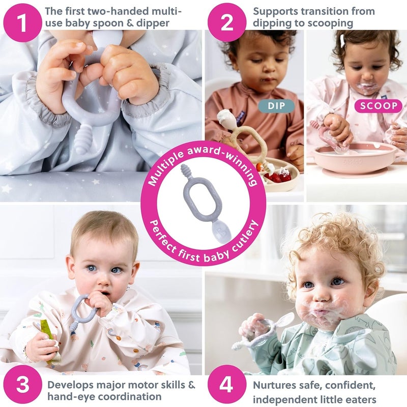 bibado 2 in 1 Easy Grip Spoon and Dipper for Self Feeding- Infants- Blue (Pack of 2) - Image 4