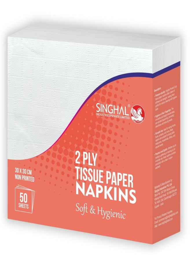Singhal 2 Ply Tissue Paper Napkins Plain 30x30 CM - Pack of 1 (50 Pulls Per Pack, 50 Sheets) - Image 1