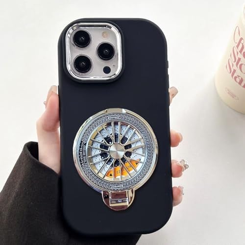 KC Back Cover for Samsung Galaxy A15 5G - Electroplated Crome Metal Ring Soft Silicone Silver Round Spinning Wheel Kickstand Holder Camera Protection Shockproof Bumper Case (Black) - Image 3