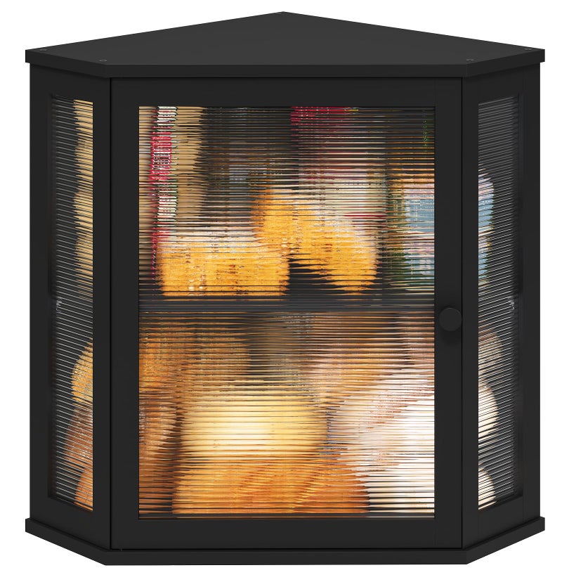 viewcare Corner Bread Box for Kitchen Counter, Bamboo Wood Large Capacity Bread Storage Bin with Acrylic Wavy Door Panel (Black, Extra Large) - Image 1