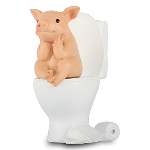 KEEPKAP Pig Statue Mini Pig Figurine, Resin Home Decor, Lucky Animal Garden Statue for Micro Landscape (Pig Squatting on The Toilet) - Image 1