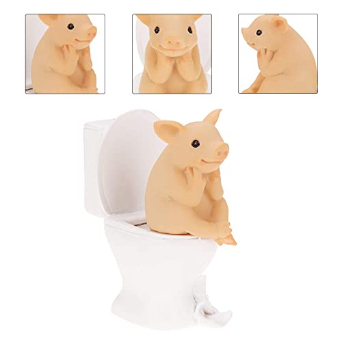 KEEPKAP Pig Statue Mini Pig Figurine, Resin Home Decor, Lucky Animal Garden Statue for Micro Landscape (Pig Squatting on The Toilet) - Image 5