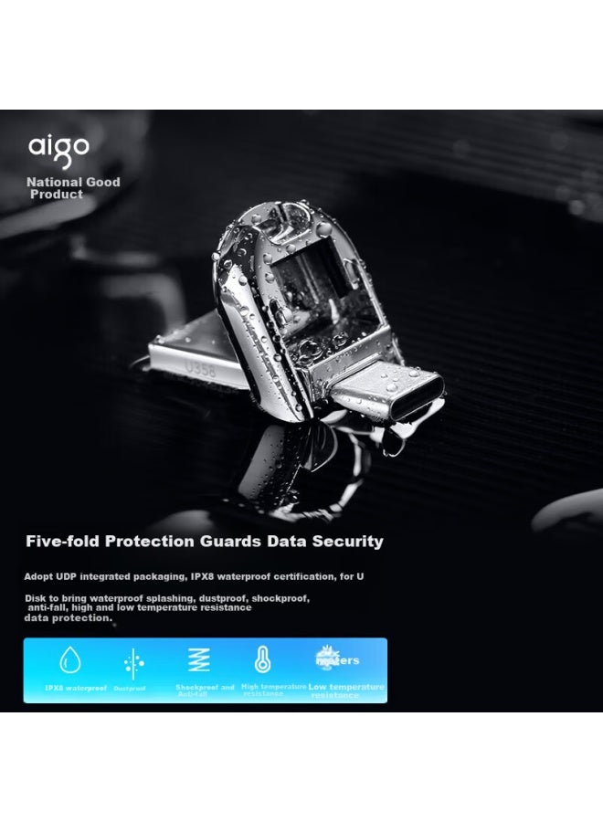 aigo Aigo 256Gb Type-C Usb3.2 Phone Usb Flash Drive U358 Silver Metal Mini Dual Interface Phone Computer Dual-Use Usb Flash Drive