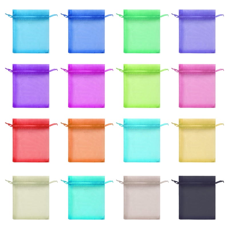 yueton 100Pack Assorted Color Small Organza Bags with Drawstring Closure 35 x 45 Organza Gift Pouches for Jewelry Wedding Favors and Party Gifts - Image 3