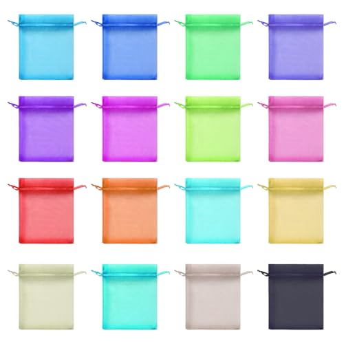 yueton 100Pack Assorted Color Small Organza Bags with Drawstring Closure 35 x 45 Organza Gift Pouches for Jewelry Wedding Favors and Party Gifts - Image 2
