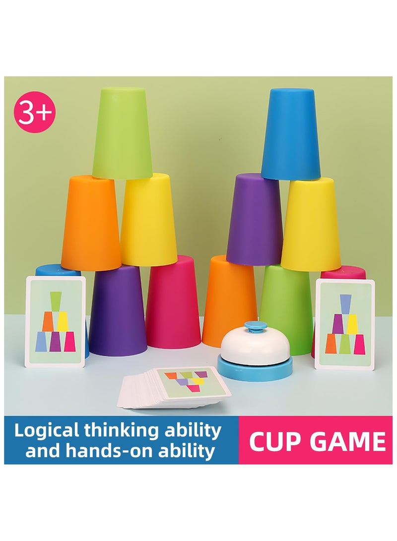 Battle Stacking Cups (54 Cards, 12 Cups, 1 Bell) - Color Sorting Cognitive Training Table Game, Puzzle Competitive Parent-Child Interactive Toy for - Image 2