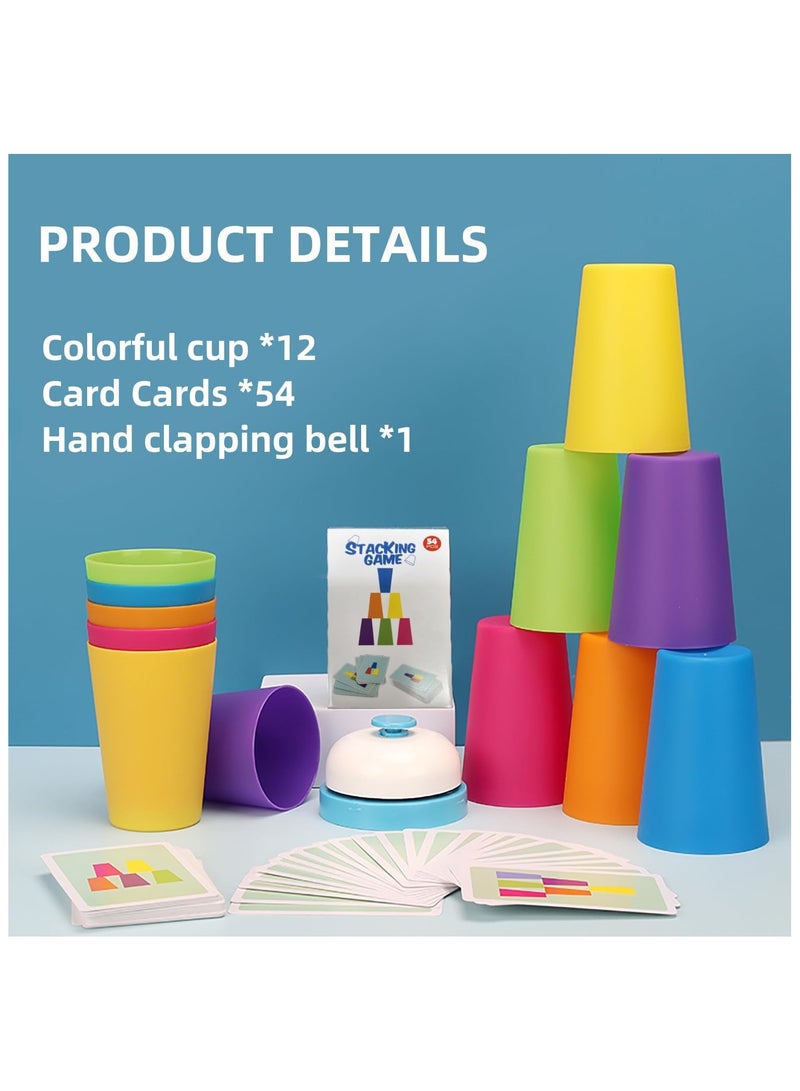 Battle Stacking Cups (54 Cards, 12 Cups, 1 Bell) - Color Sorting Cognitive Training Table Game, Puzzle Competitive Parent-Child Interactive Toy for - Image 3