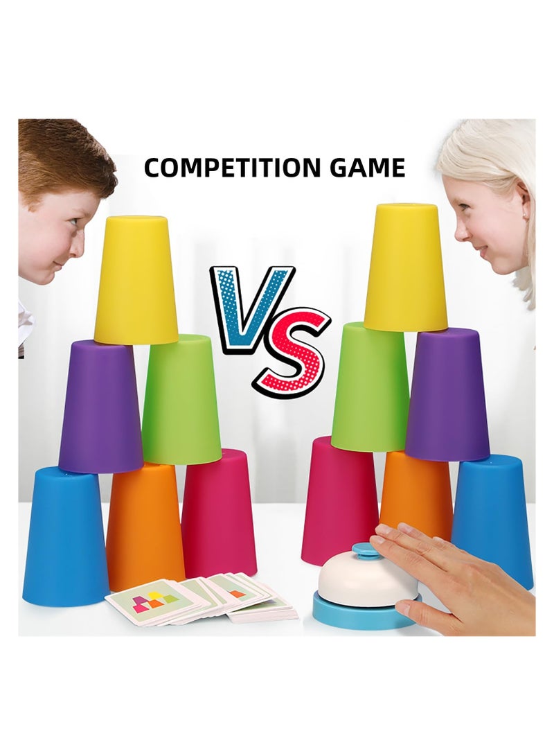 Battle Stacking Cups (54 Cards, 12 Cups, 1 Bell) - Color Sorting Cognitive Training Table Game, Puzzle Competitive Parent-Child Interactive Toy for - Image 1