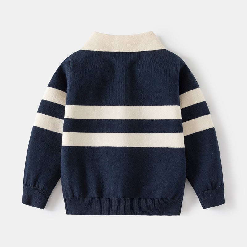 Children'S Clothing Boys' Lapel Sweater Korean Style Children'S Baby Cartoon Embroidered Sweater One-Piece Delivery - Image 4