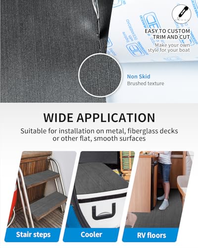 OCEANBROAD Brushed Boat Flooring 48''x16'' Self-Adhesive EVA Foam Sheet Non-Slip Traction Pad for Boats Surfboard SUP Paddle Board Kayak Yacht, Dark Gray - Image 5