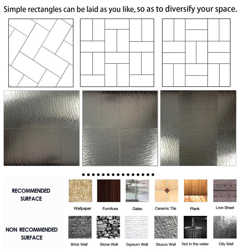 WEIMEISC 64-Piece Peel and Stick Backsplash Tile, PVC Aluminum Brushed Metal Silver Self Adhesive Tile for Kitchen, Bathroom,Laundry Room, Stair Riser Decal (Light Gold) - Image 4