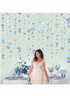 KASTWAVE Party Garlands Mermaid Garland with Jellyfish Seashell Starfish Pearl Holographic Paper Streamer for Mermaid Rainbow Theme Birthday Bachelorette Baby Shower Under The Sea Party Decorations  - Image 2